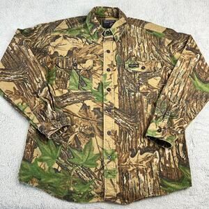 Rattlers Brand Vintage Mossy oak camo button-up Flannel men’s size Large Hunting